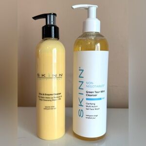 SKINN OLIVE & ENZYME CLEANSER PM 8.5 OZ GREEN TEA + MINT CLEANSER AM 12 OZ NEW